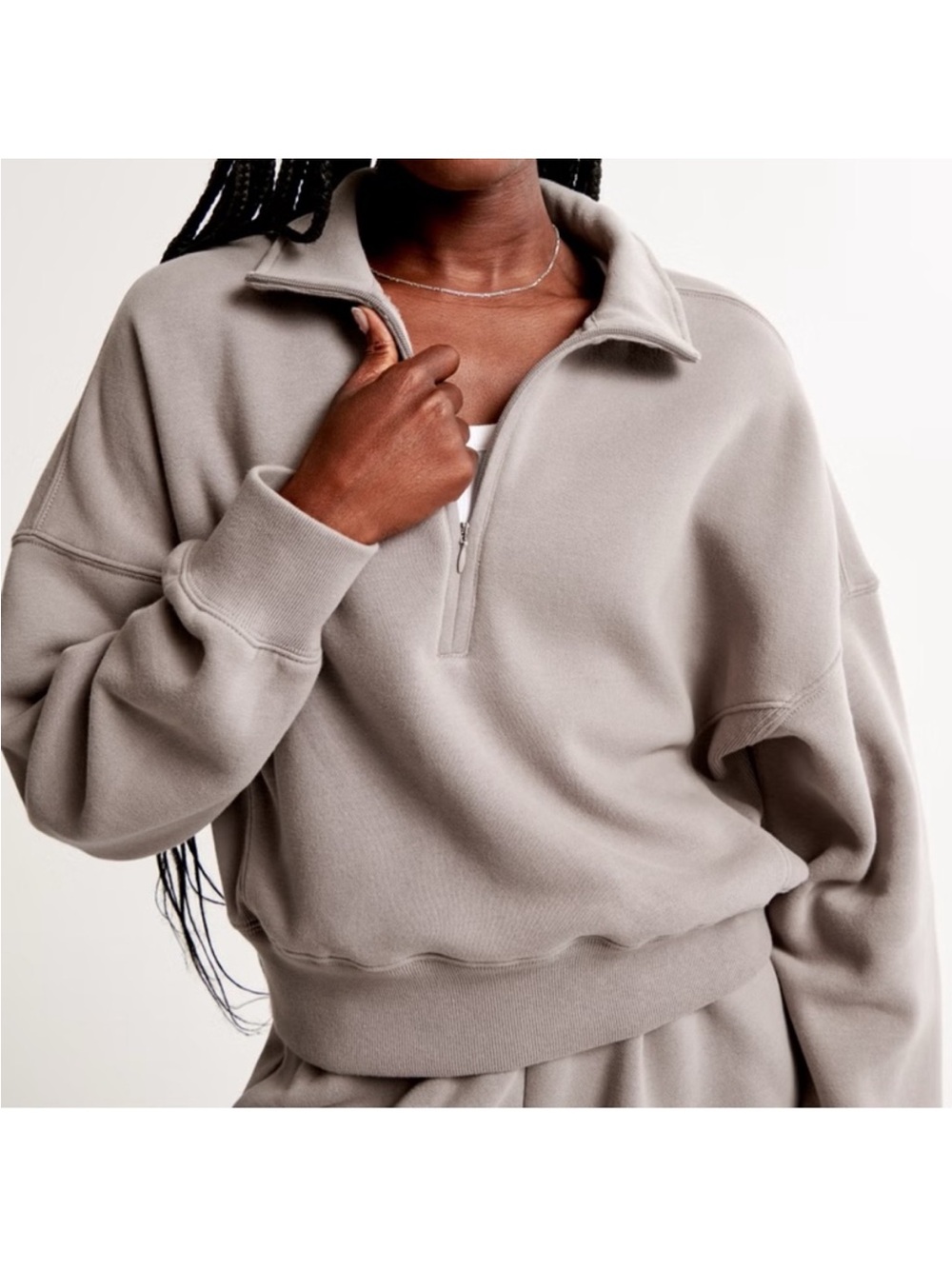 Abercrombie & Fitch Soft AF Max Essentials Quarter Zip XS Sunday Half Zip Taupe